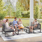 Solarias Salon de Jardin Extérieur d'Angle 5 Personnes avec 2 Canapés, Chaise Sans Accoudoirs, Table Basse, Gris Foncé