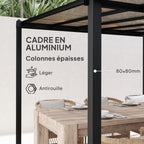 Solarias Pergola jardin extérieur en aluminium 3 x 3 m avec toit en polycarbonate imperméable et système de drainage, gris