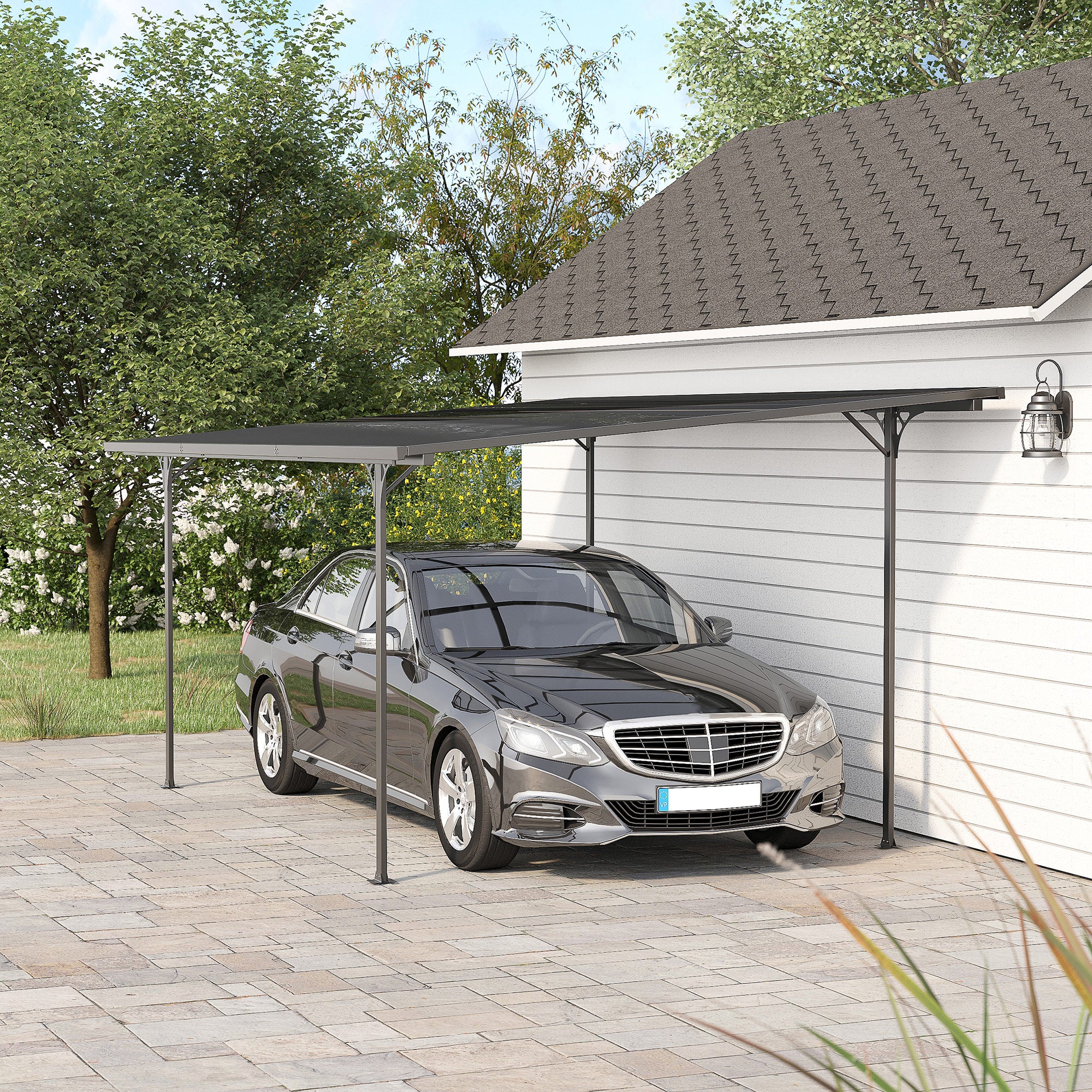 Solarias Pergola rigide alu. polycarbonate pavillon de jardin abri de voiture 500 x 299 x 195/223 cm gris