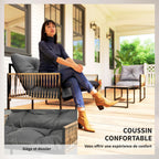 Solarias Ensemble salon de jardin 4 pièces canapé 2 places 2 fauteuils et 1 table basse plateau verre trempé 3 coussins - gr
