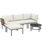Solarias Ensemble Jardin 5 Pièces, Rotin Modulable en L avec Coussins, Couleur Kaki