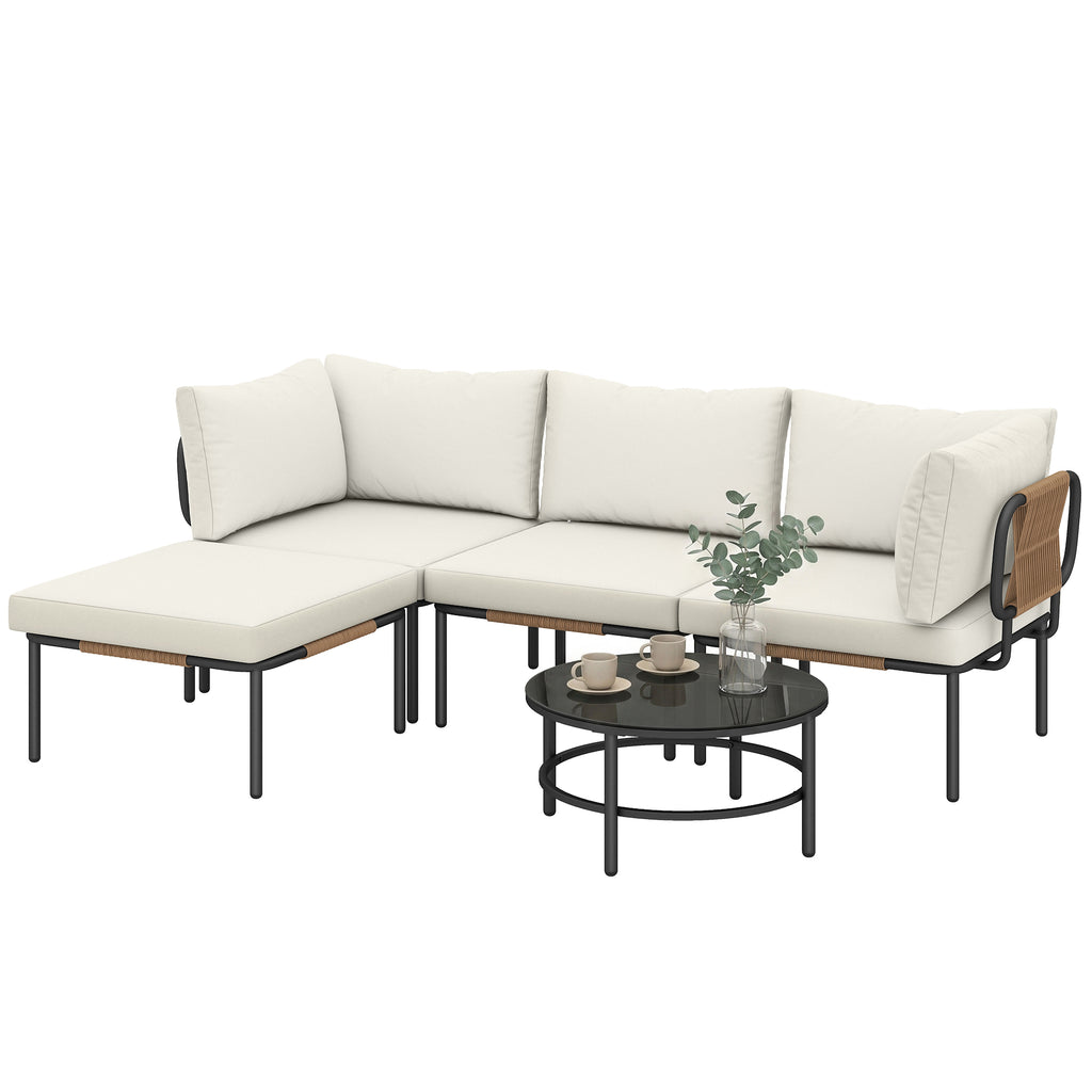 Solarias Ensemble Jardin 5 Pièces, Rotin Modulable en L avec Coussins, Couleur Kaki