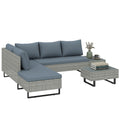 Solarias Salon de Jardin d'Angle en Résine Tressée 5 Places Modulable avec Méridienne Réglable avec Table en Composite Gris