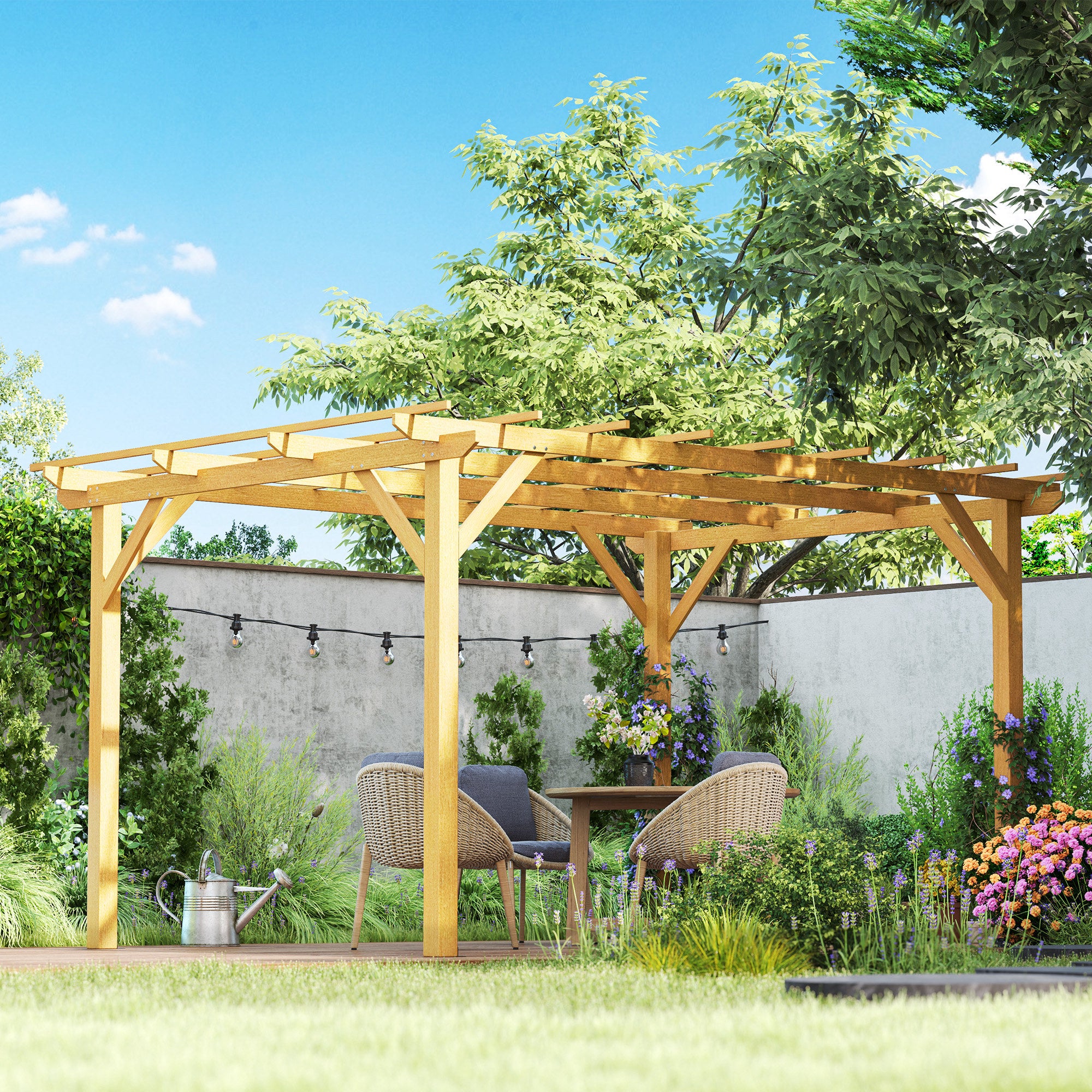 Solarias Pergola de jardin extérieur 3 x 4 m pergola en bois pour plantes grimpantes, bois naturel