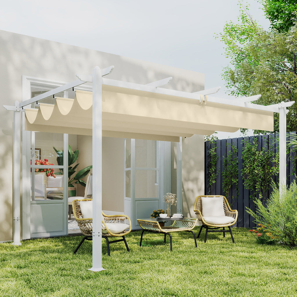 Solarias Pergola Tonnelle de Jardin Toit Rétractable avec Toile Coulissante Magnétique et Trous de Drainage 390x297x227cm Be