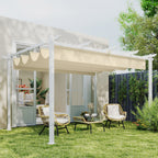 Solarias Pergola Tonnelle de Jardin Toit Rétractable avec Toile Coulissante Magnétique et Trous de Drainage 390x297x227cm Be