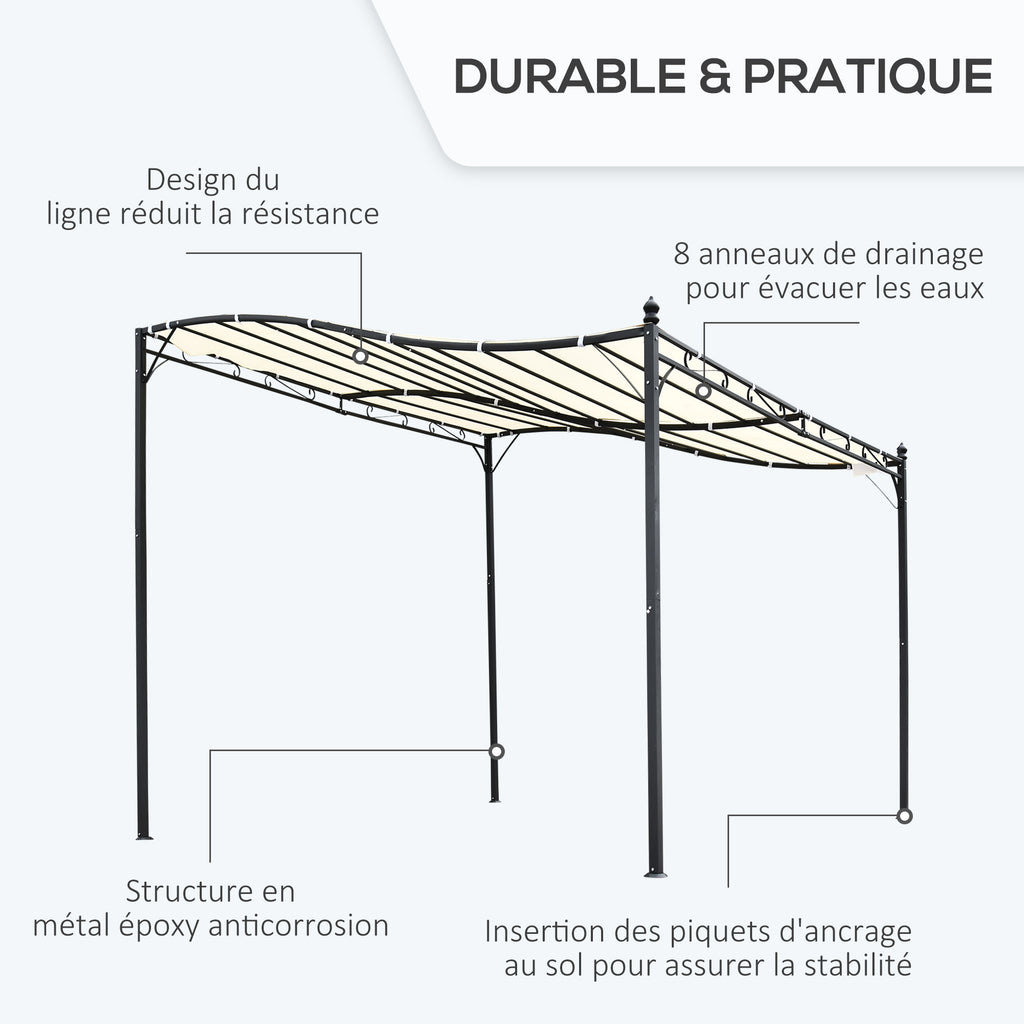 Solarias Pergola tonnelle de jardin auvent 3 x 3 m adossable métal gris polyester imperméabilisé anti-UV crème
