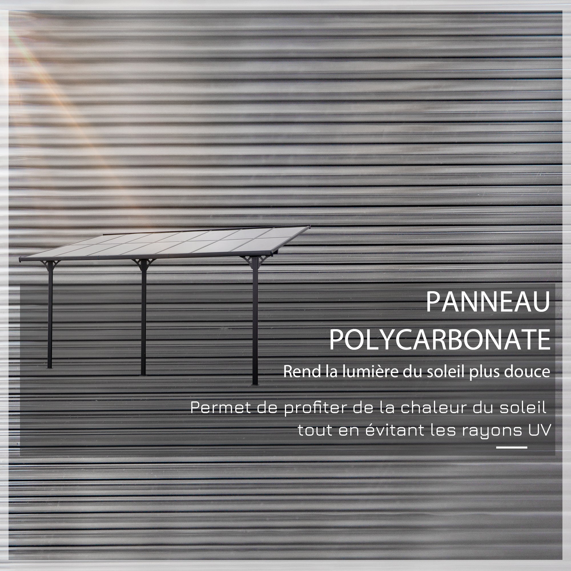 Solarias Pergola adossée aluminium 4,5 x 3 m avec toit en polycarbonate résistant UV, gouttière intégrée, tonnelle de jardin