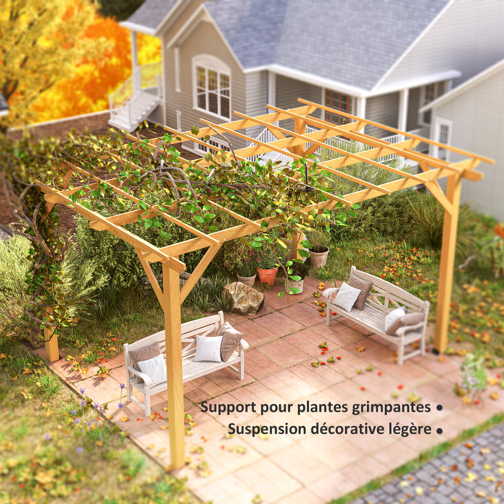 Solarias Pergola de jardin extérieur 3 x 4 m pergola en bois pour plantes grimpantes, bois naturel