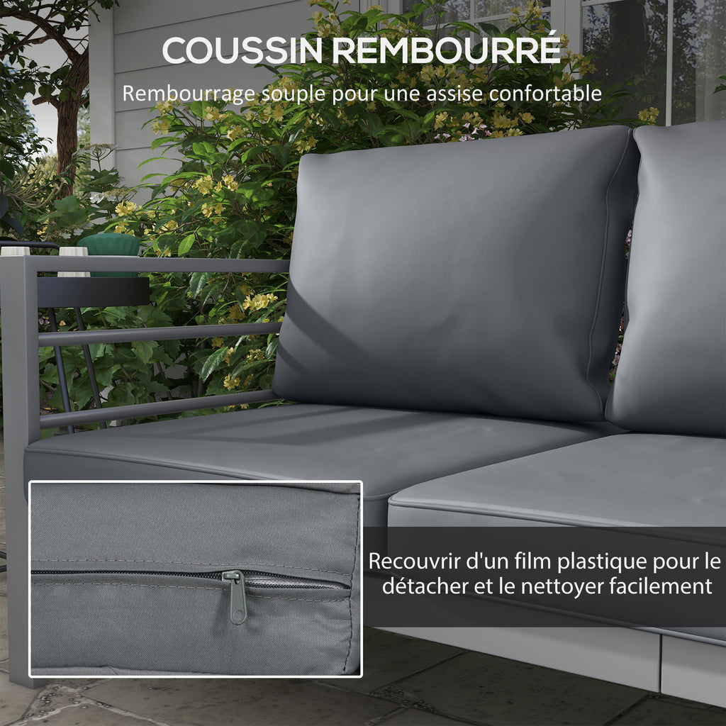 Solarias Canapé de jardin 3 places avec coussins d'assise et dossier - canapé extérieur en aluminium 185L x 66l x 64H cm
