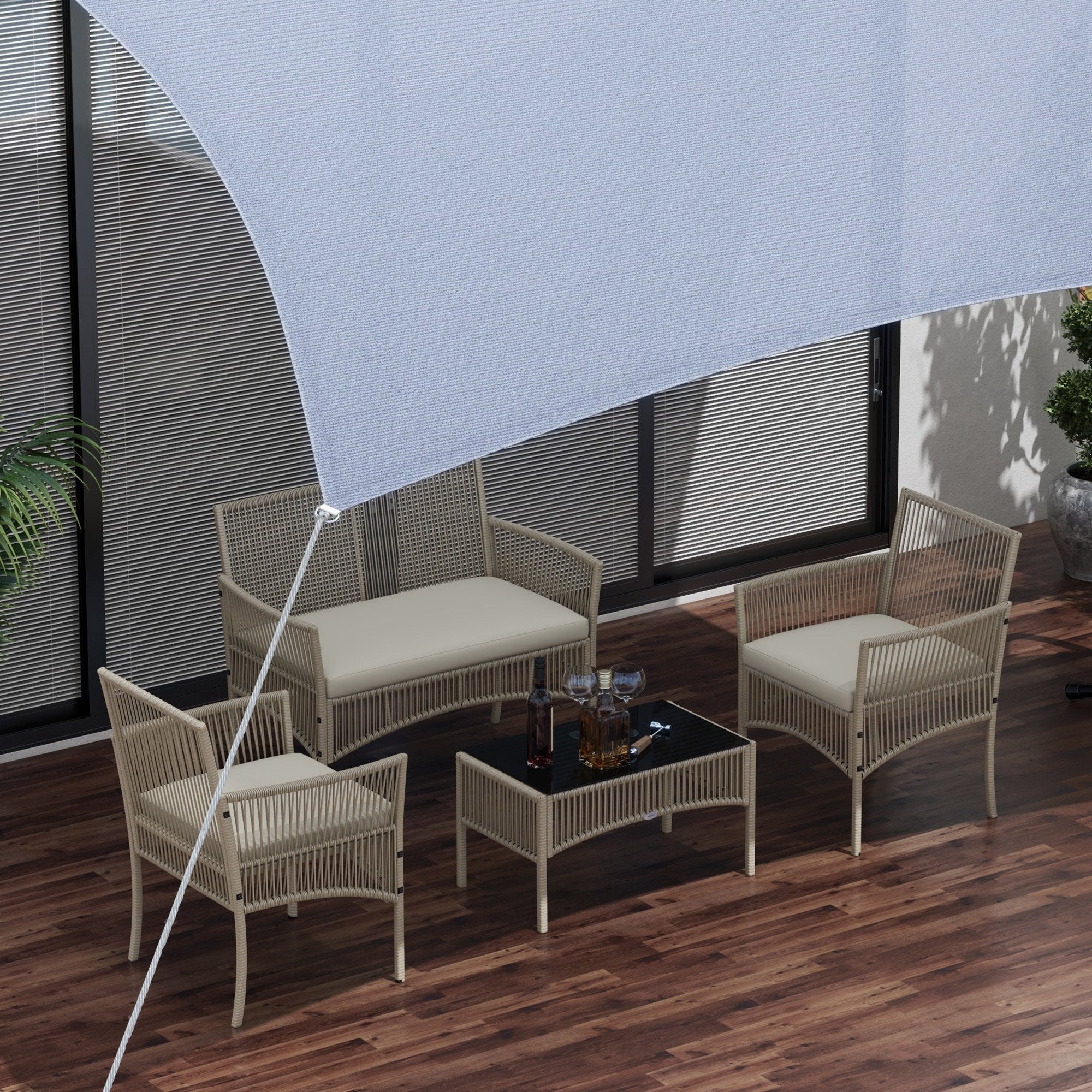 Solarias Ensemble salon de jardin 4 pièces canapé 2 places 2 fauteuils 1 table basse plateau verre trempé