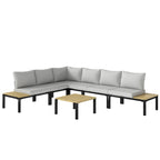 Solarias Salon de Jardin Modulaire 6 Pièces Ensemble Canapé Extérieur Transformable en Lit Table Basse et Plateaux Latéraux 