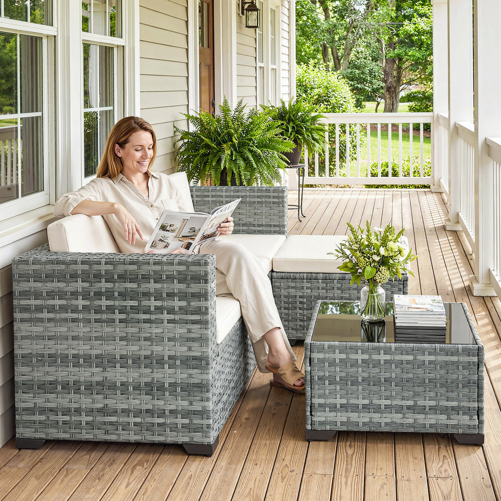 Solarias Ensemble de jardin Polyrattan 5 pièces, set lounge avec canapé d'angle, pouf, table, coussins d'assise et de dossie
