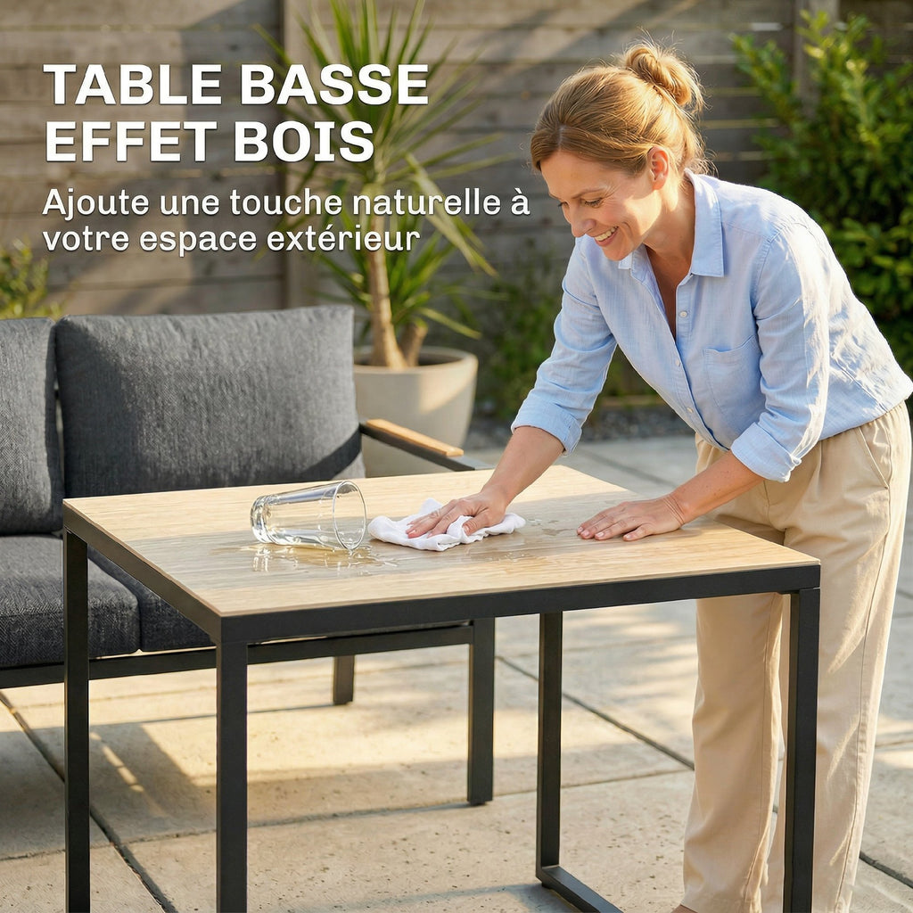 Solarias Salon de Jardin Extérieur 3 Pièces 5 Personnes, 2 Canapés avec Coussins Épais, 1 Table Basse, 183x183x72cm, Gris Fo