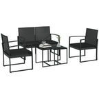 Solarias Ensemble de Jardin avec 2 Chaises, Canapé et 2 Tables avec Coussins et Plateau en Verre, Noir