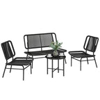 Solarias Ensemble mobilier de jardin en rotin 4 pièces, canapé extérieur avec table métal, noir