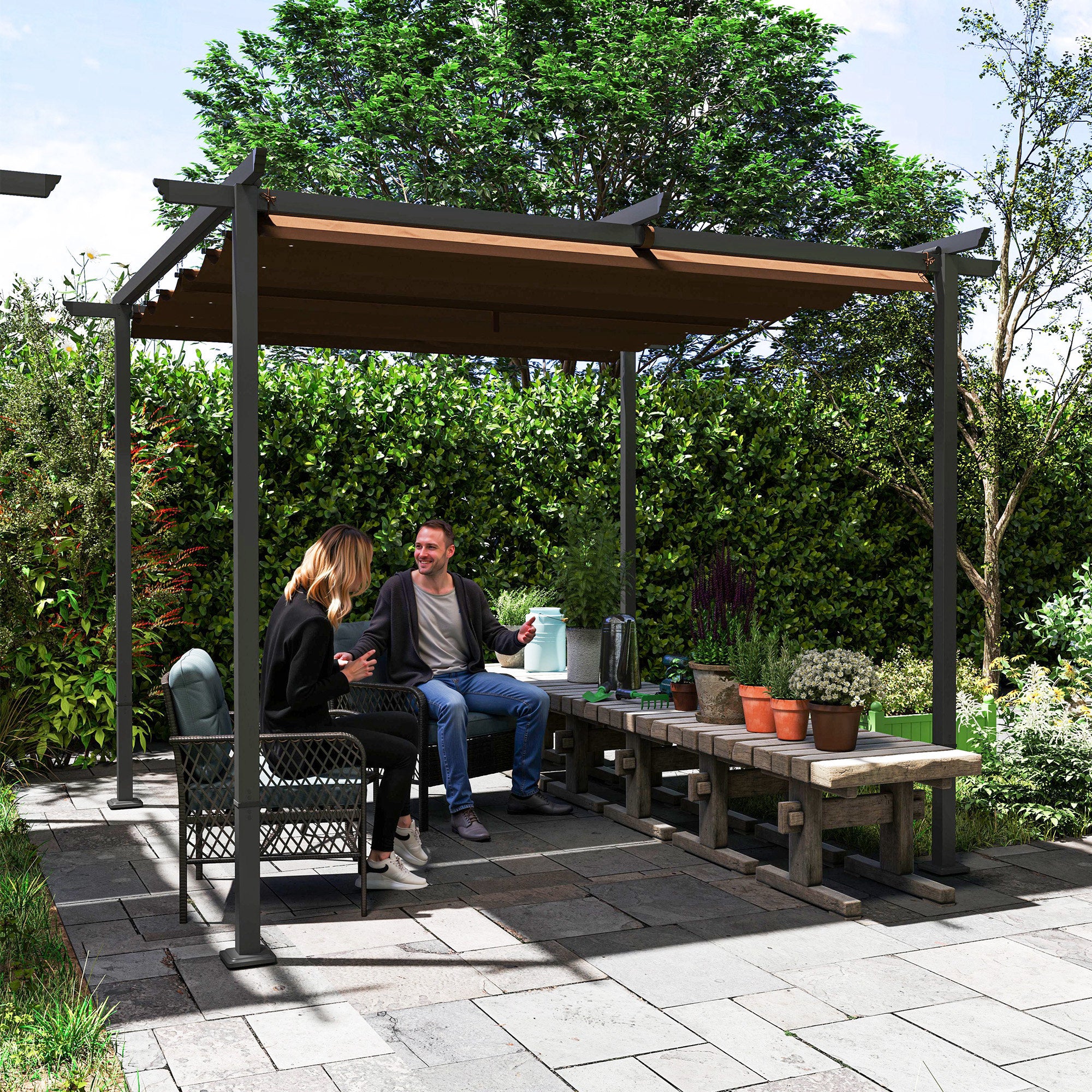 Solarias Pergola jardin exterieur 3x3 m toit coulissante rétractable polyester haute densité 180g/m², abri soleil UPF30+, ma