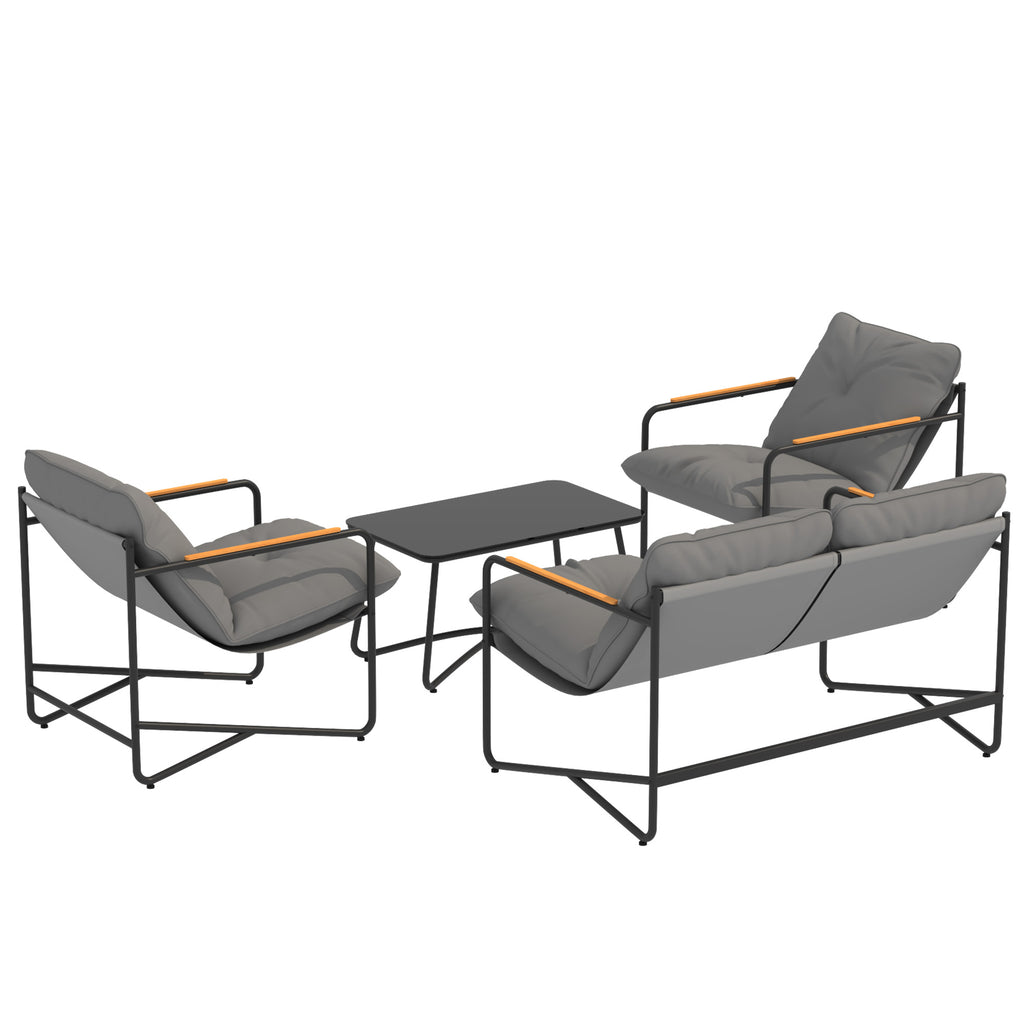 Solarias Salon de Jardin 4 Pièces Ensemble avec Canapé 2 Places, 2 Fauteuils et Table Basse Verre Trempé Coussins 13cm Gris 