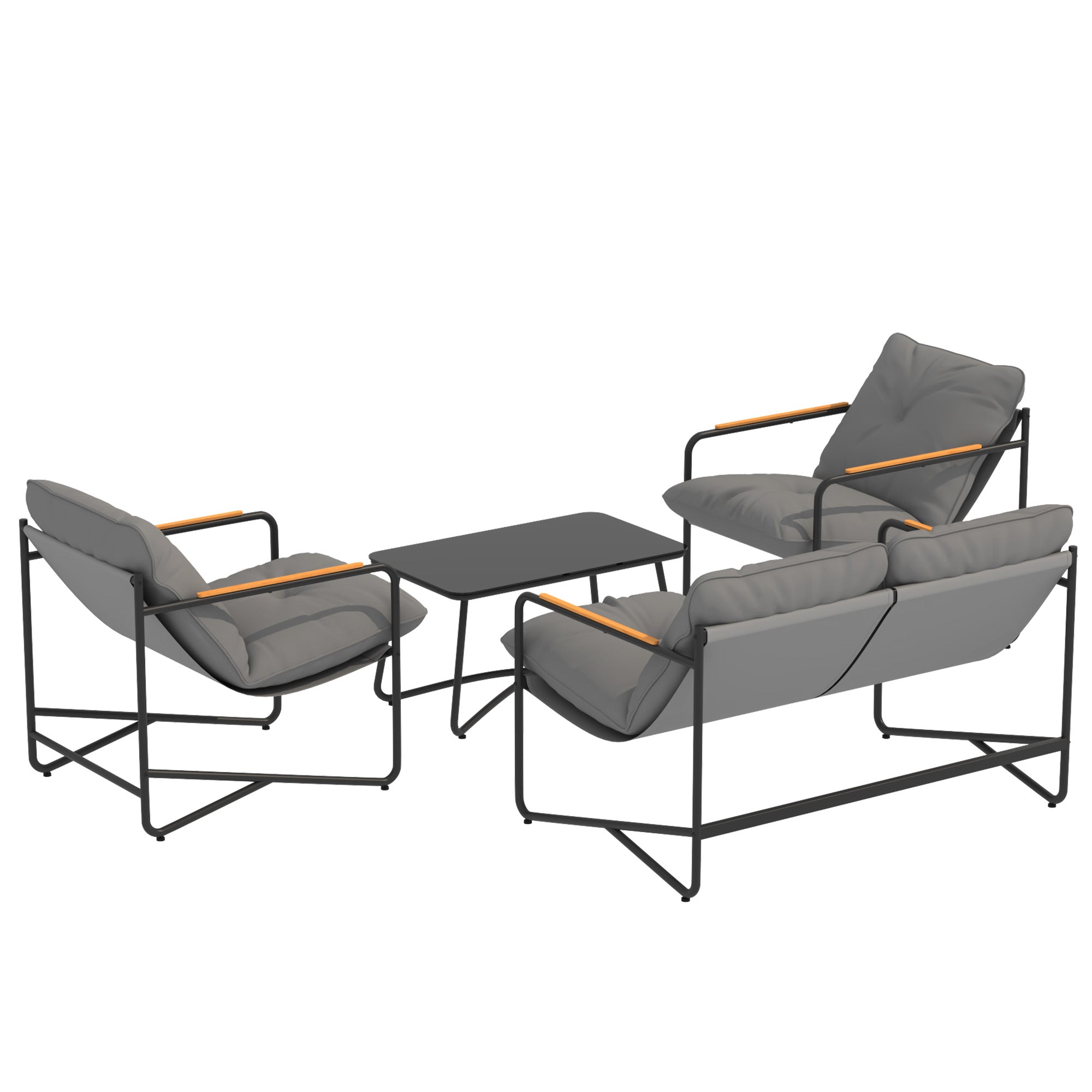 Solarias Salon de Jardin 4 Pièces Ensemble avec Canapé 2 Places, 2 Fauteuils et Table Basse Verre Trempé Coussins 13cm Gris 