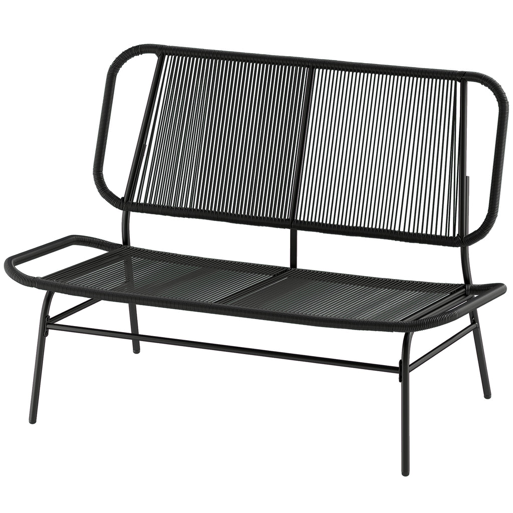Solarias Canapé d'extérieur en rotin 2 places avec assise et dossier tressés en rotin Structure en acier Charge 240 kg Noir