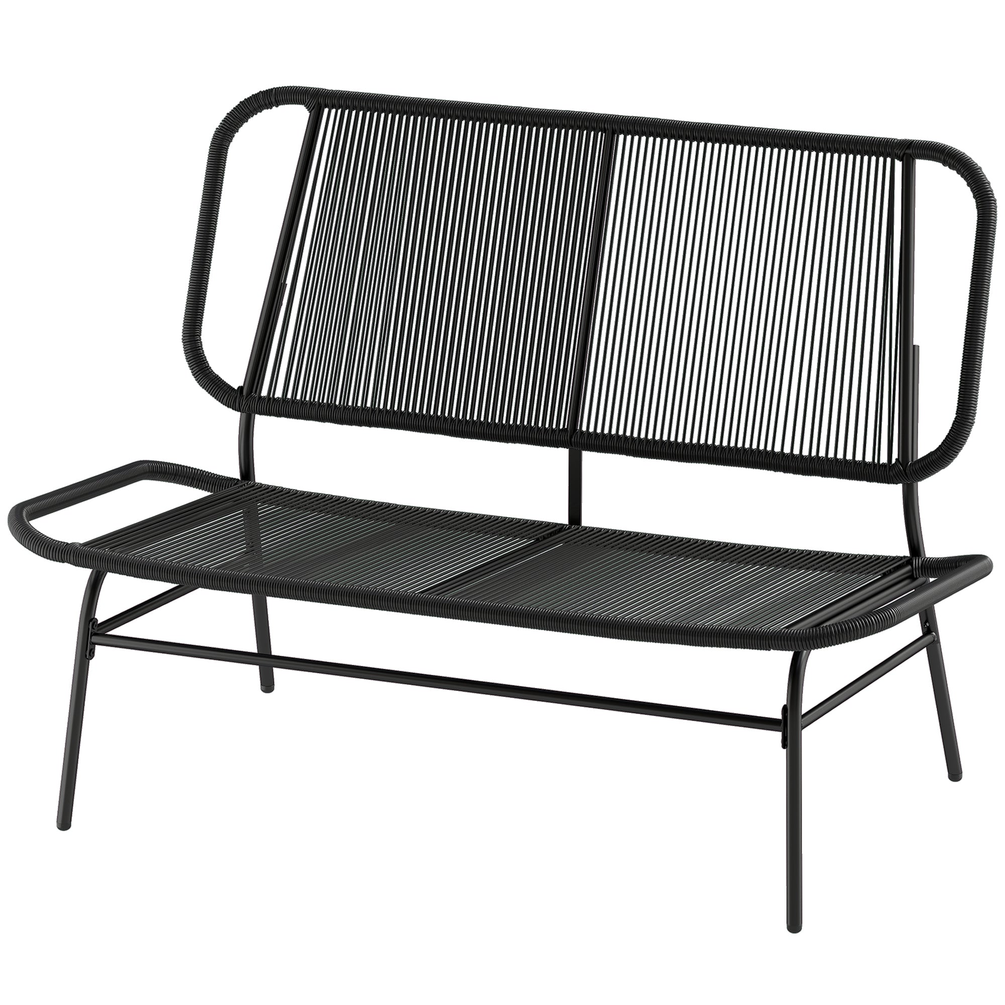 Solarias Canapé d'extérieur en rotin 2 places avec assise et dossier tressés en rotin Structure en acier Charge 240 kg Noir