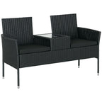 Solarias Canapé de Jardin 2 Places avec Table Basse, en Acier et Rotin PE, 137x59x82 cm, Noir