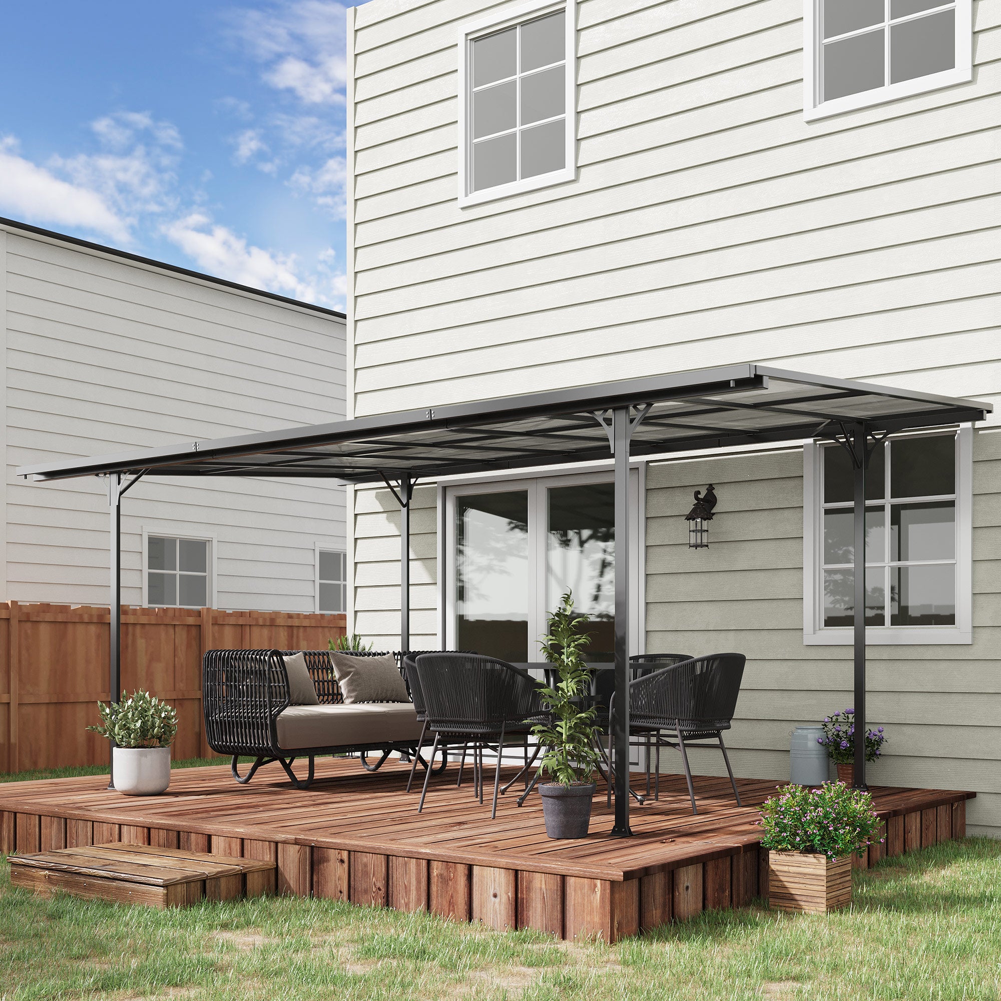 Solarias Pergola rigide alu. polycarbonate pavillon de jardin abri de voiture 500 x 299 x 195/223 cm gris
