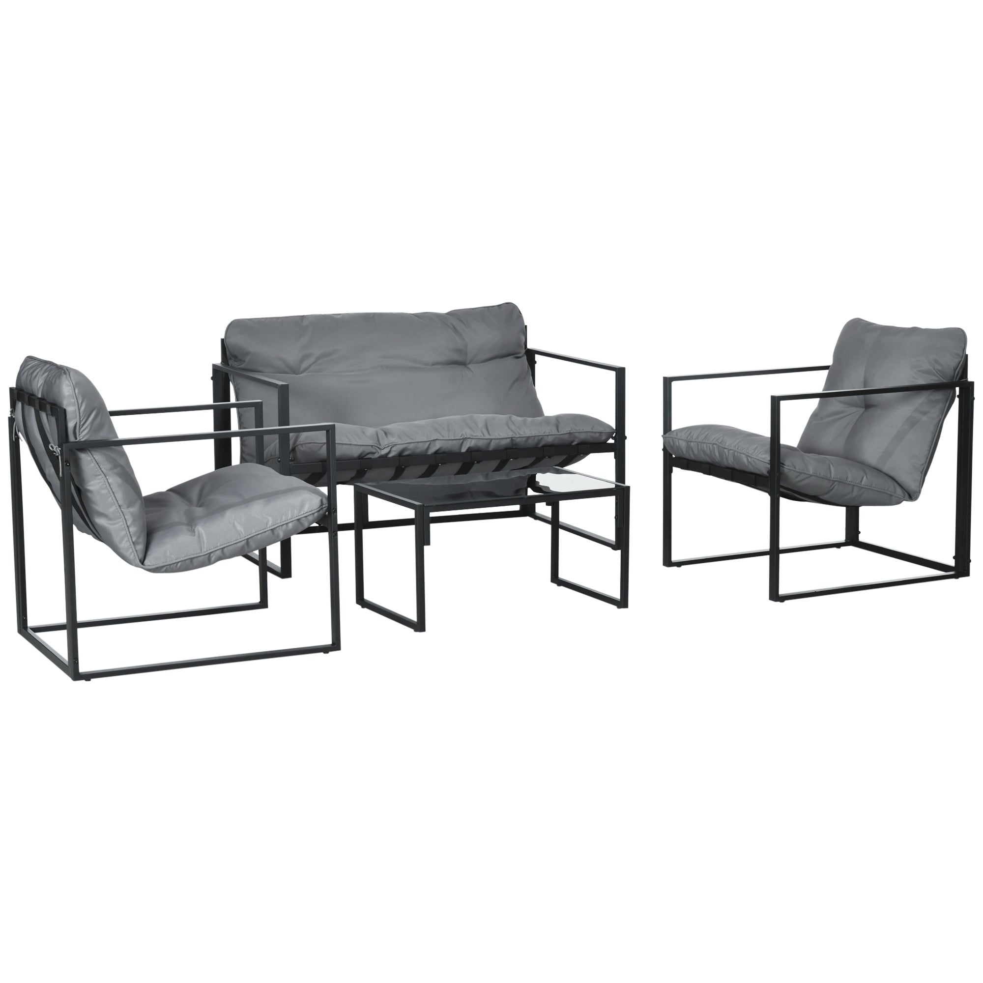 Solarias Salon de jardin 4 pièces 4 personnes avec canapé 2 places, 2 fauteuils et 1 table basse gris