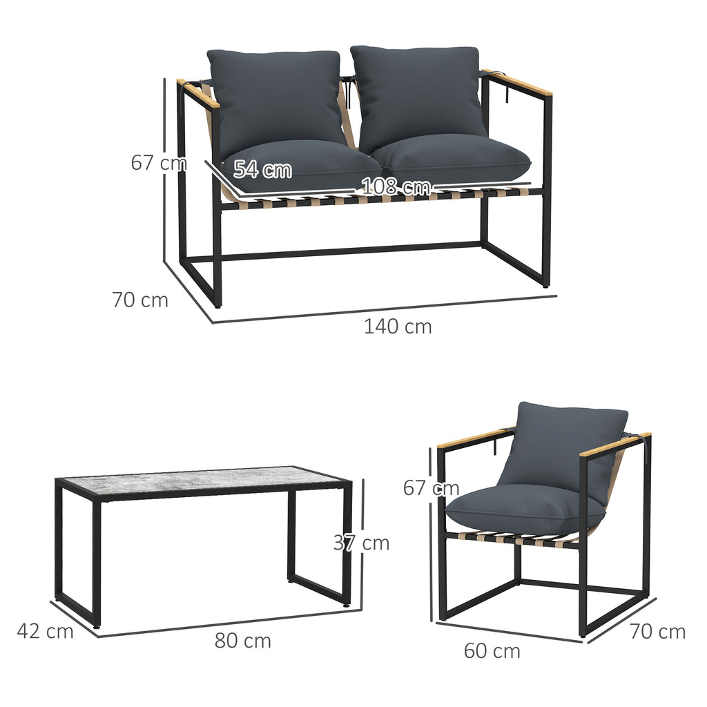 Solarias Ensemble de meubles de jardin 4 pièces, ensemble de mobilier extérieur, 2 fauteuils, canapé 2 places, 1 table, remb