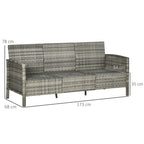 Solarias Canapé Rattan avec Coussins, Trois Places, Salon de Jardin, Acier, Gris, 173 x 68 x 78 cm
