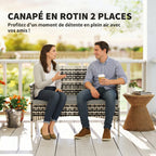 Solarias Canapé de jardin 2 places en résine tressée avec coussins canapé d'extérieur avec accoudoirs 115 x 63 x 85 cm gris 