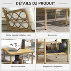 Solarias Salon de jardin d'angle 4 pers. 3 pièces avec 1 table basse coussins grand confort inclus résine tressée crème