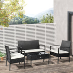 Solarias Ensemble salon de jardin 4 places : canapé, 2 fauteuils et table basse plateau verre trempé résine tressée 4 fils i