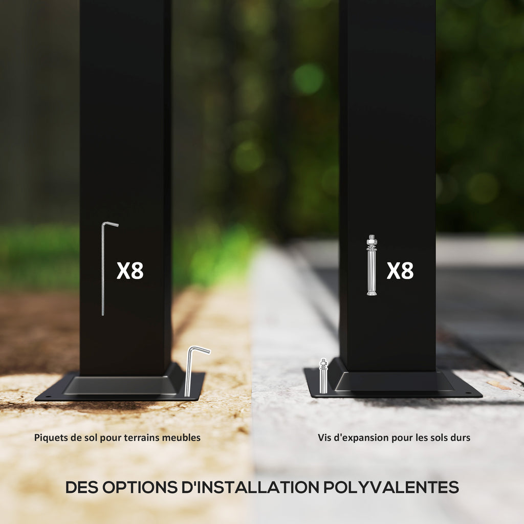 Solarias Pergola de jardin exterieur 3 x 3 m avec toit rétractable et fixation magnétique, abri soleil UPF30+, gris