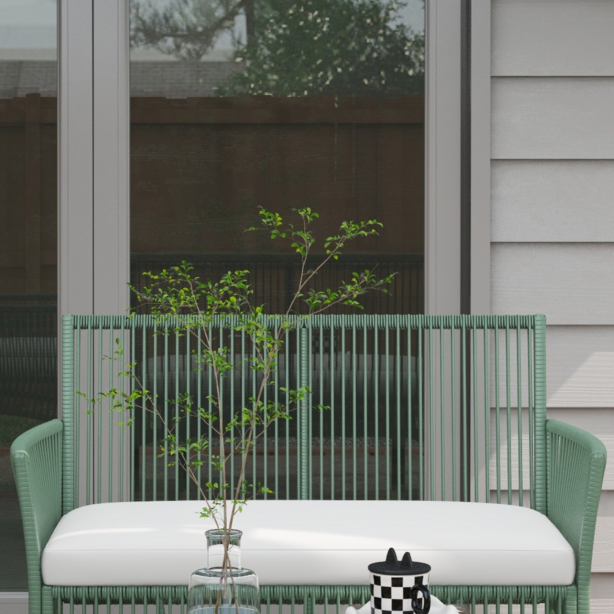 Solarias Ensemble salon de jardin 4 pièces canapé 2 places 2 fauteuils 1 table basse plateau verre trempé