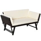 Solarias Canapé lit de jardin extensible 3 places grand confort 4 coussins écru inclus résine tressée imitation rotin chocol