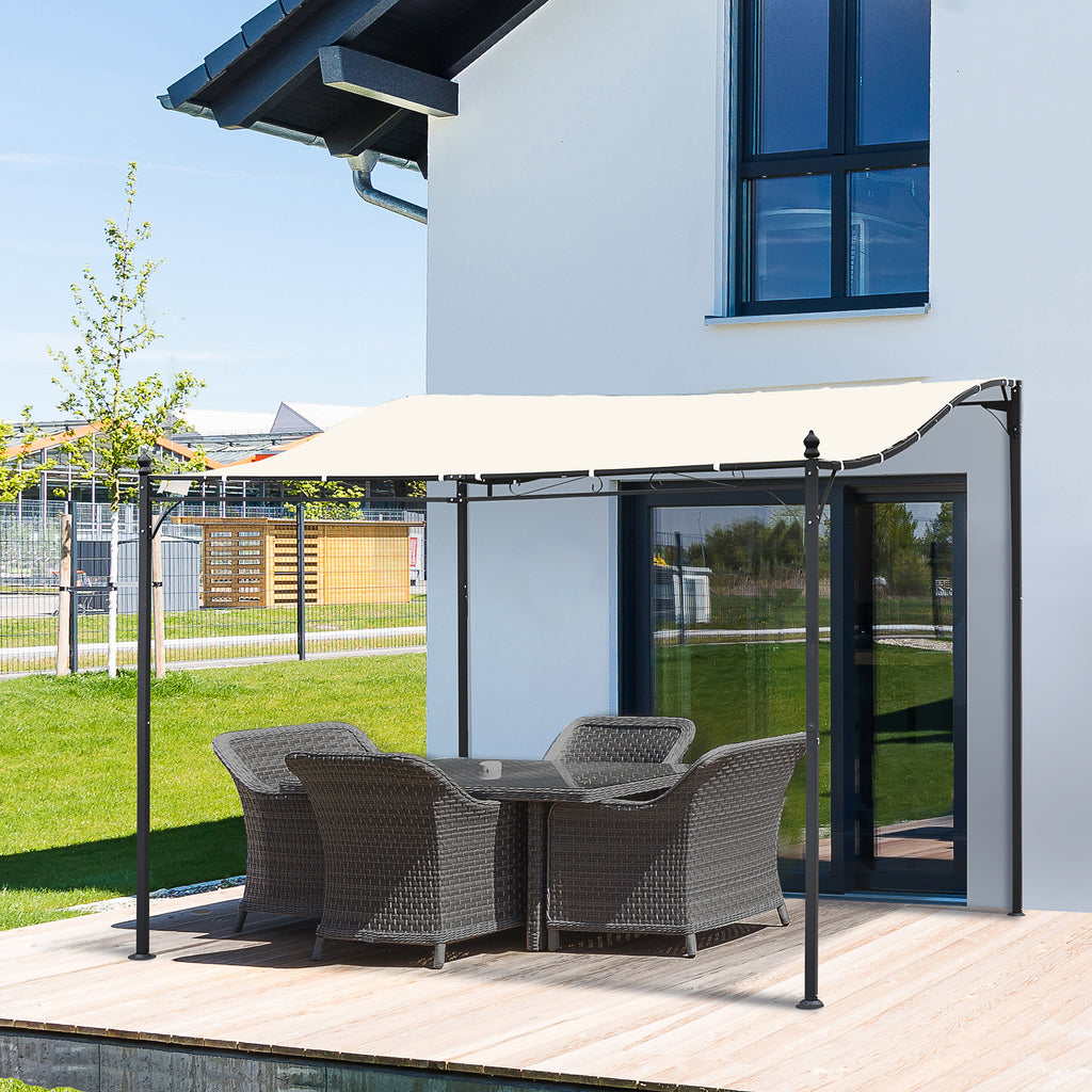 Solarias Pergola tonnelle de jardin auvent 3 x 3 m adossable métal gris polyester imperméabilisé anti-UV crème