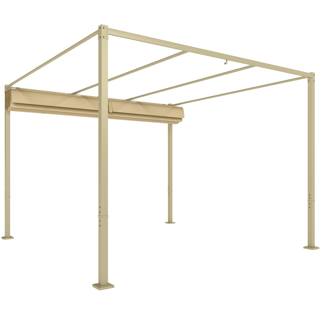 Solarias Pergola de jardin 3 x 3m avec toit rétractable et fixation magnétique, auvent de protection solaire, UPF30+, kaki