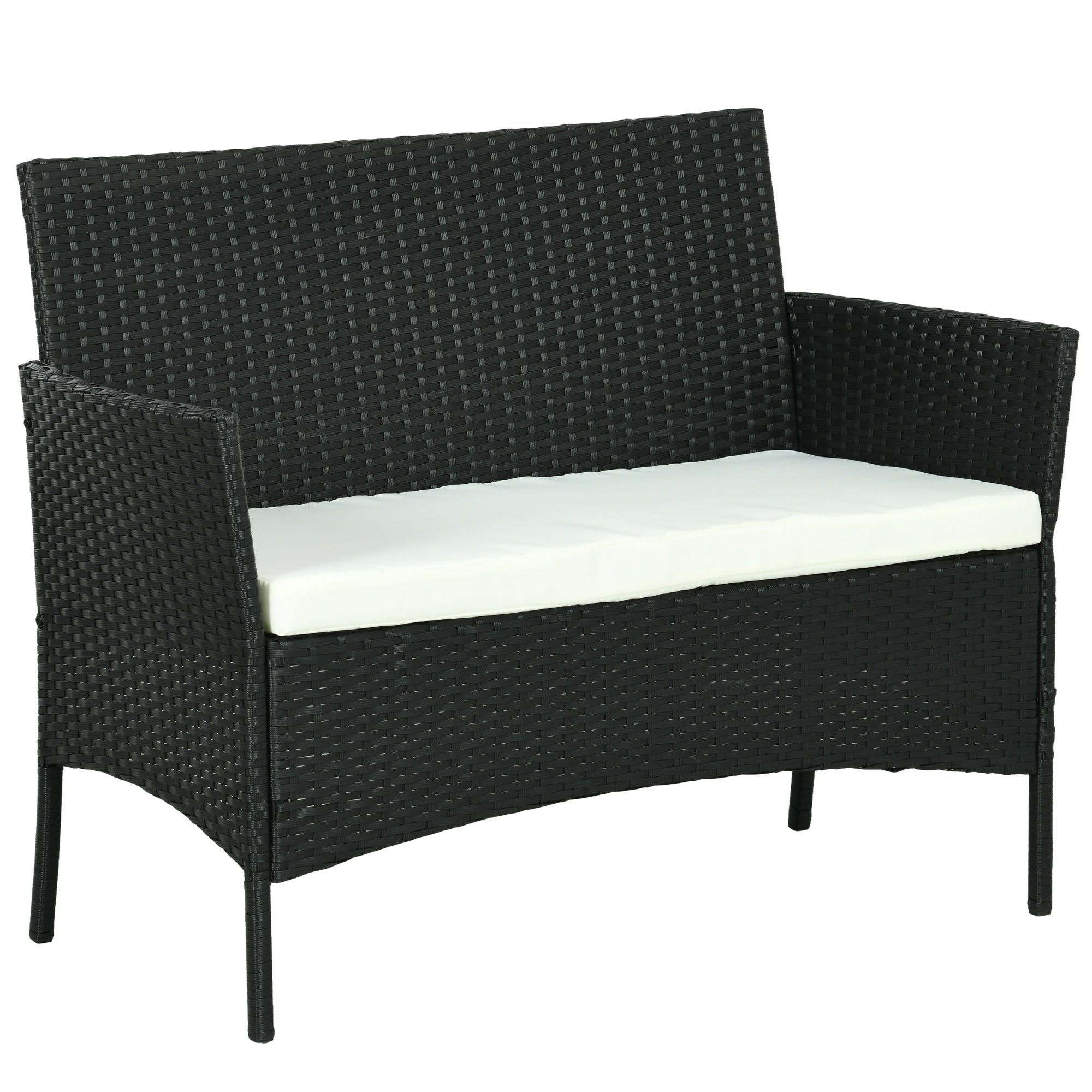 Solarias Canapé de Jardin à 2 Places avec Coussin et Accoudoirs en Rotin PE et Acier, 100x54x80cm, Noir