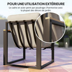 Solarias Salon de jardin extérieur 4 personnes avec canapé, 2 fauteuils et table basse en verre trempé, coussins inclus, gri